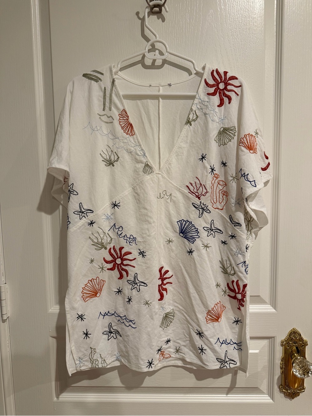 ZARA Embroidered White V-Neck Beach Tunic  / Size Small /